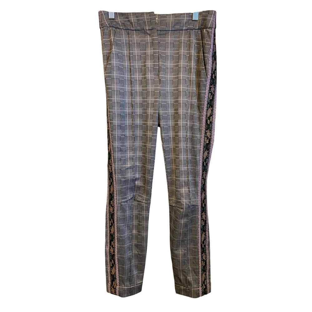 Byron Lars Glen Plaid‎ Floral Side Stripe Trousers Grey Pink Size 2